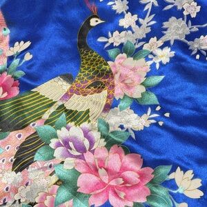 Floral Blue satin Kimono Robe